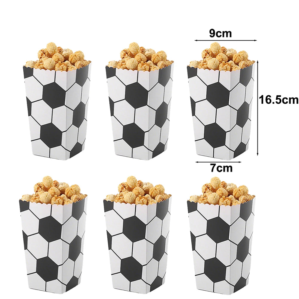 6/12/24Pcs Soccer Theme Popcorn Boxes Disposable Paper Snack Containers Football Match Night Football Birthday Party Snack Box