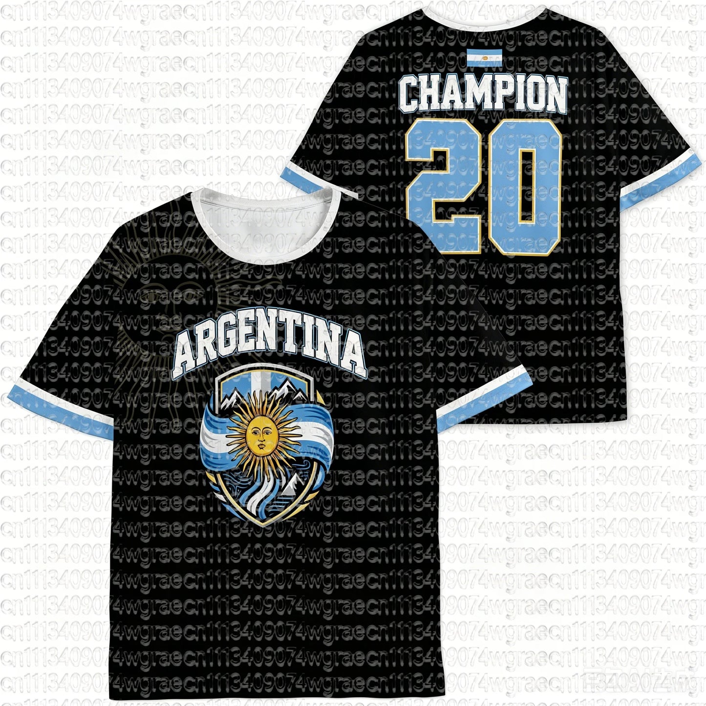 2026 Argentina Fan Cheer Football T-Shirt, Champion & Player Number Print On Back, Unisex Adult Kids Size Casual Sports Tees