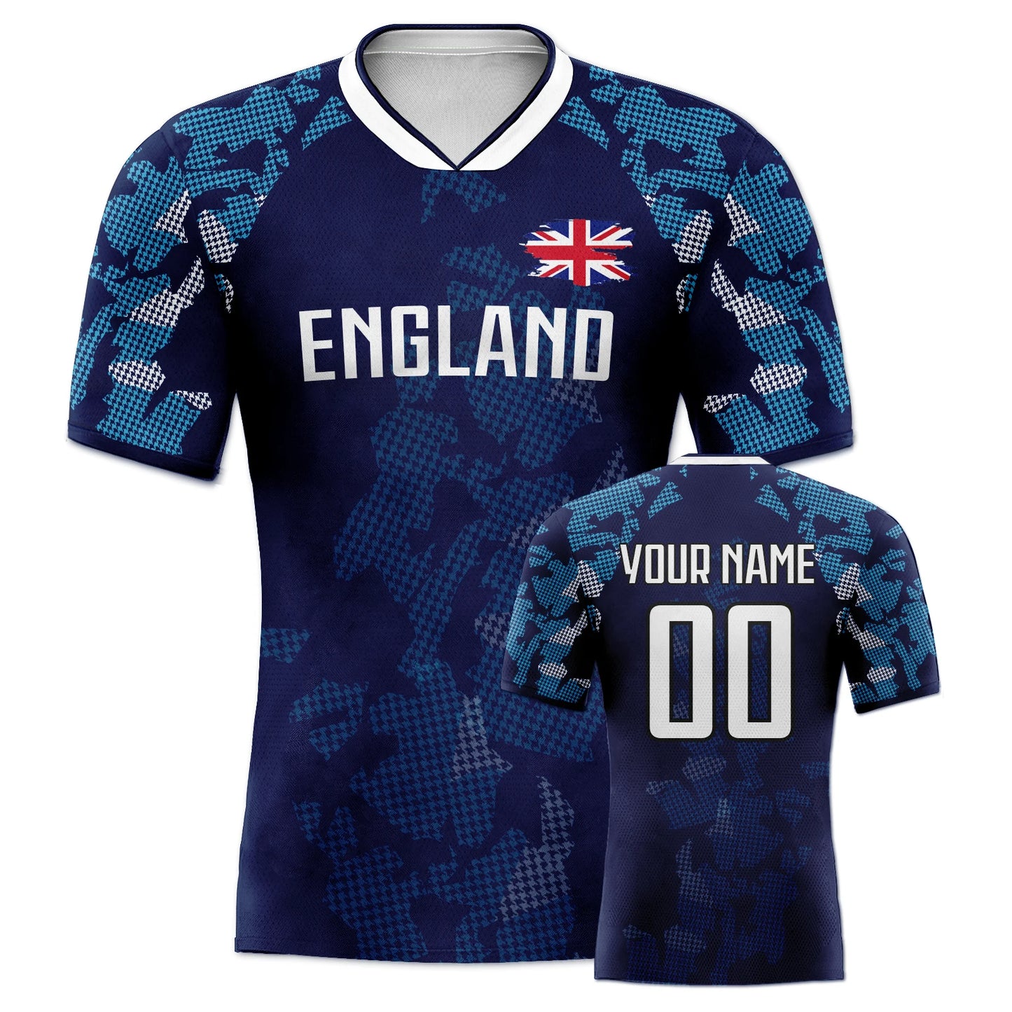 Custom England Soccer Jersey Personalized Name Number, National Team Football Shirt V-Neck Flag Design for Men Kids Women