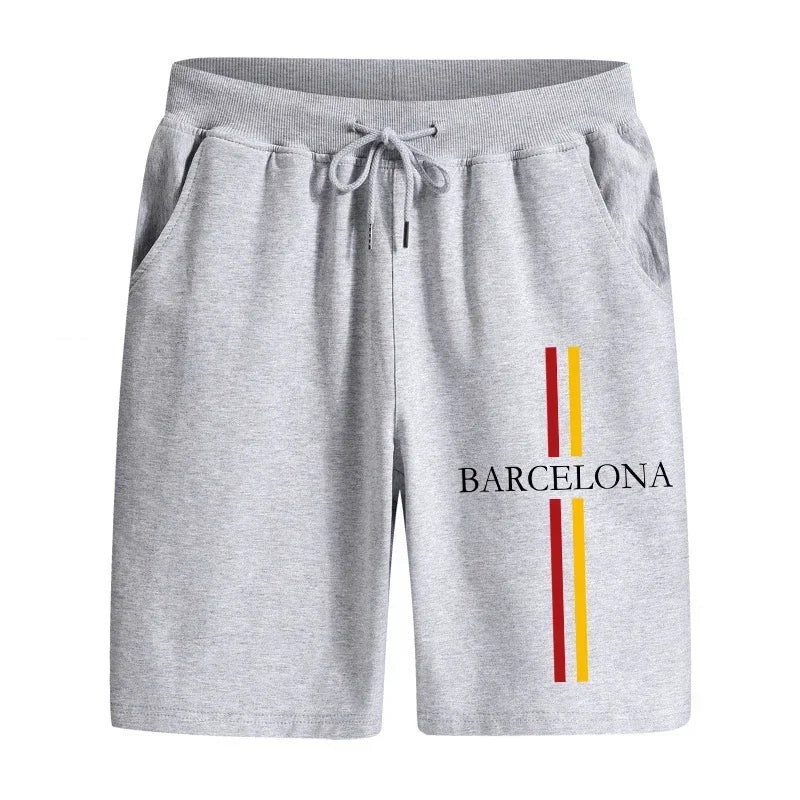 Man Casual Fashion Walking Shorts Summer Classic Barcelona Printed Football Shorts Male Home Outdoor Cool Soft Knee Length Pants
