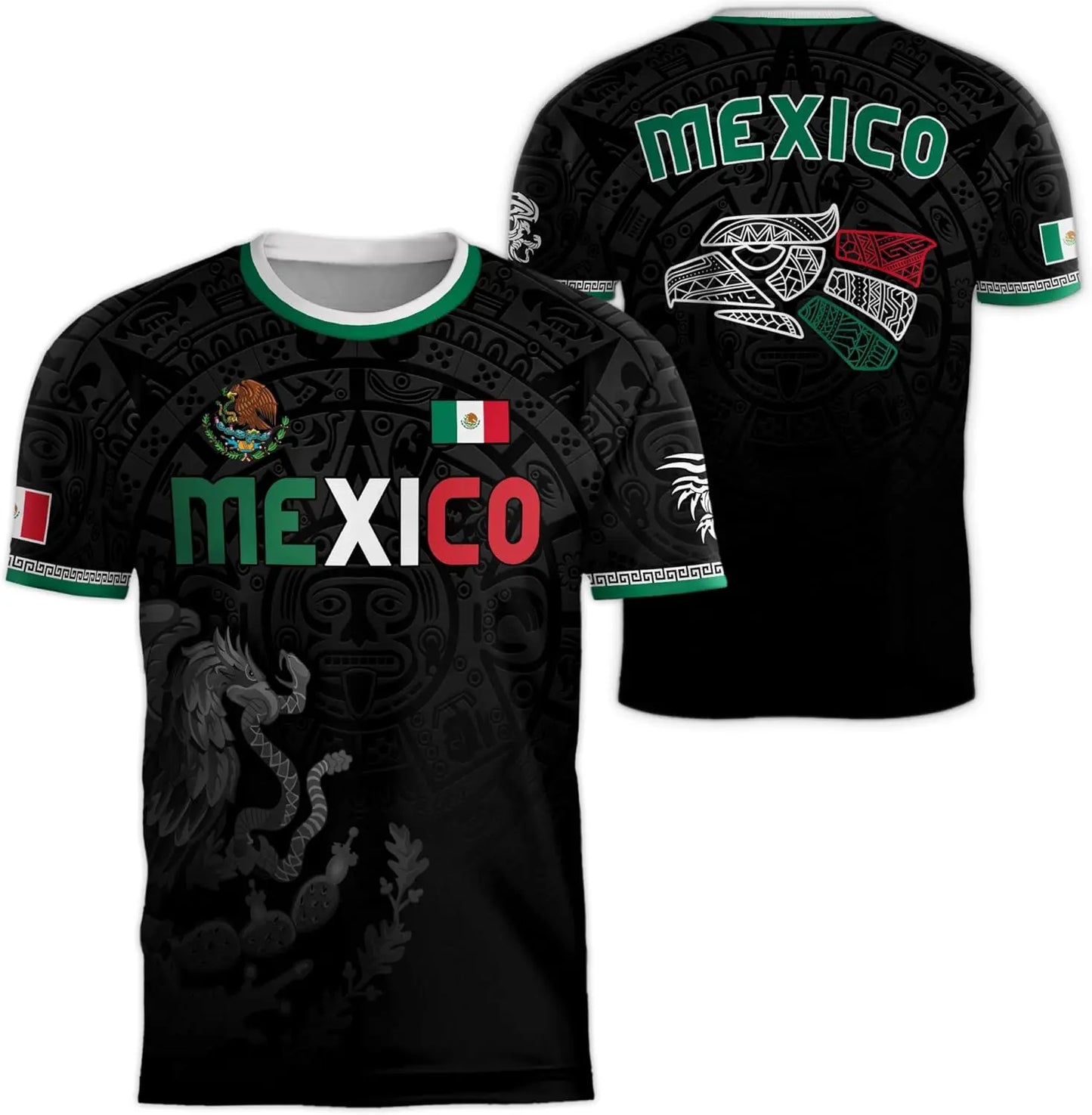 Mexican flag-themed 3D eagle pattern sport Quick-dry Breatha men's T-shirt outdoor football sportswear parent-child clothing