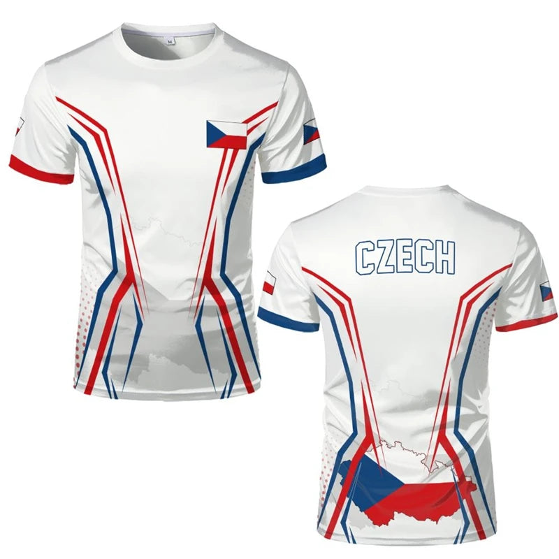 Camisetas de Flag Football de la República Checa Camisetas Deportivas Estampadas en 3D con el Escudo Nacional de la República Checa Camisetas Holgadas y Transpirables de Cuello Redondo