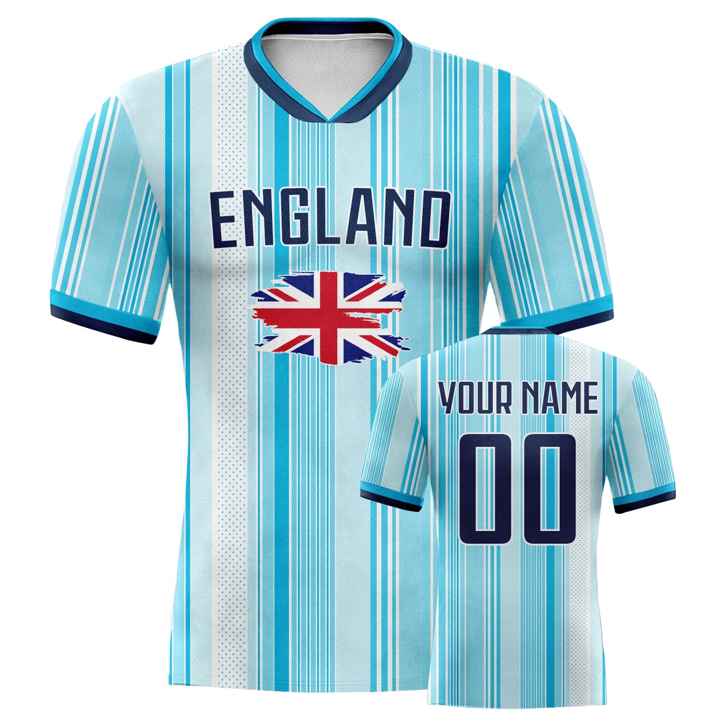 Custom England Soccer Jersey Personalized Name Number, National Team Football Shirt V-Neck Flag Design for Men Kids Women
