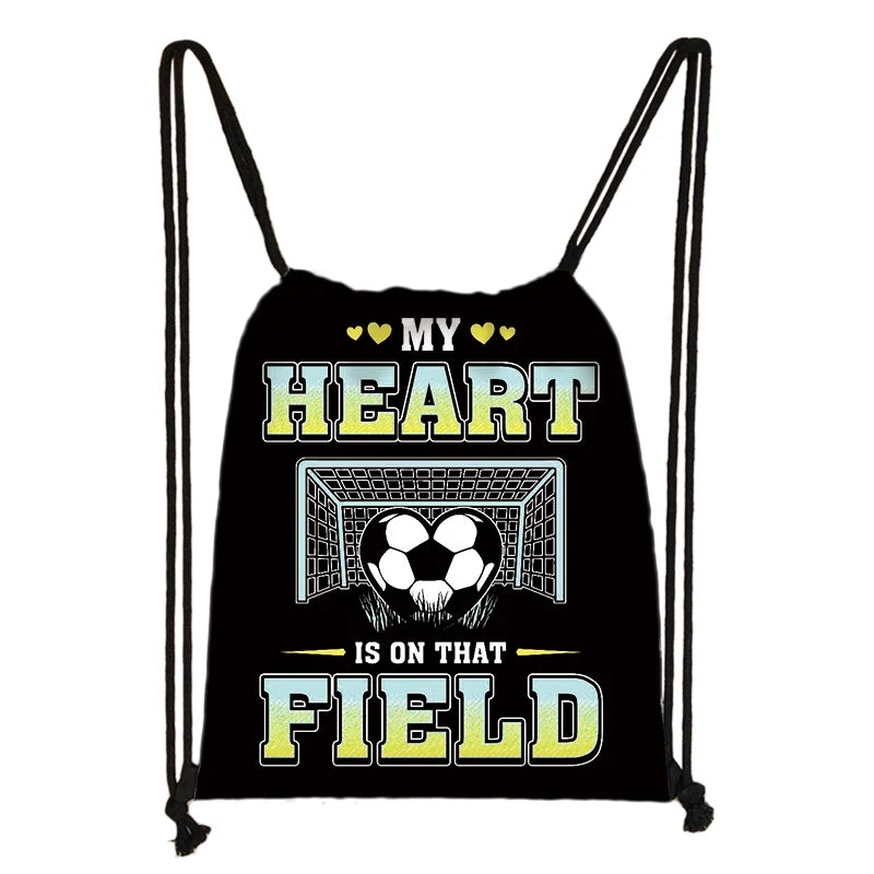 Footbally / Soccerly Print Backpack Men Canvas Travel Bag Teenager Boys Drawstring Bag Shoes Holder Kids Gift