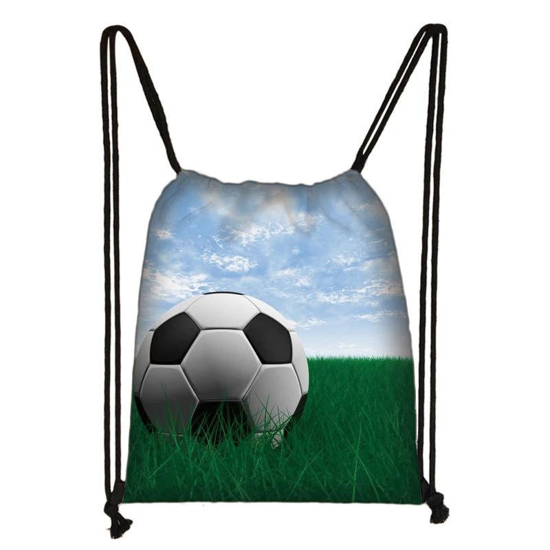 Footbally / Soccerly Print Backpack Men Canvas Travel Bag Teenager Boys Drawstring Bag Shoes Holder Kids Gift