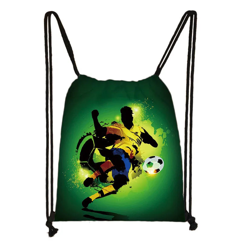 Footbally / Soccerly Print Backpack Men Canvas Travel Bag Teenager Boys Drawstring Bag Shoes Holder Kids Gift