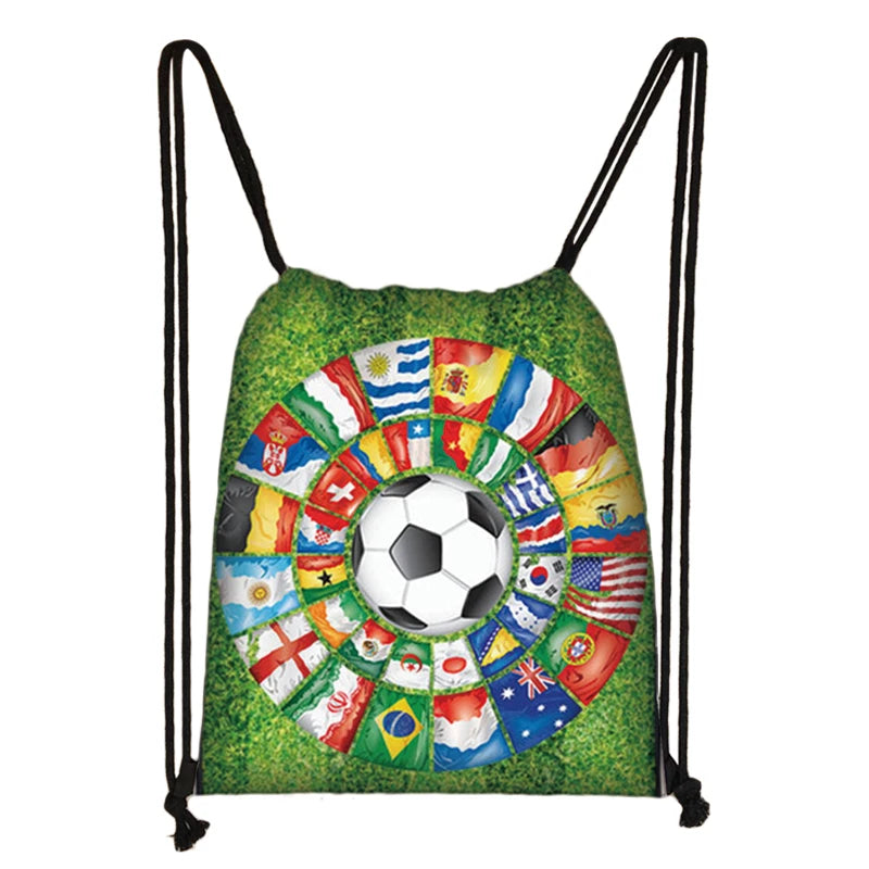 Footbally / Soccerly Print Backpack Men Canvas Travel Bag Teenager Boys Drawstring Bag Shoes Holder Kids Gift