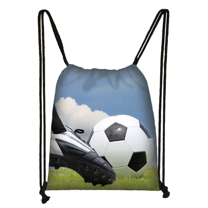 Footbally / Soccerly Print Backpack Men Canvas Travel Bag Teenager Boys Drawstring Bag Shoes Holder Kids Gift