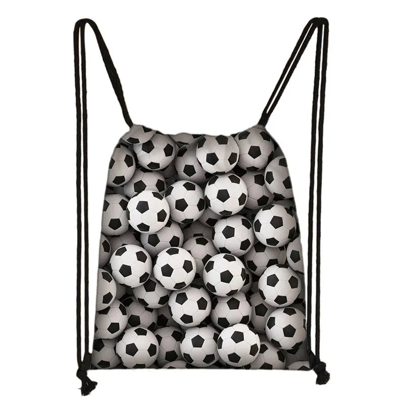 Footbally / Soccerly Print Backpack Men Canvas Travel Bag Teenager Boys Drawstring Bag Shoes Holder Kids Gift