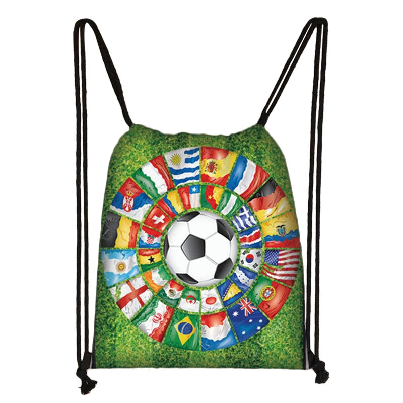 Footbally / Soccerly Print Backpack Men Canvas Travel Bag Teenager Boys Drawstring Bag Shoes Holder Kids Gift