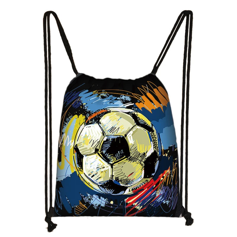 Footbally / Soccerly Print Backpack Men Canvas Travel Bag Teenager Boys Drawstring Bag Shoes Holder Kids Gift