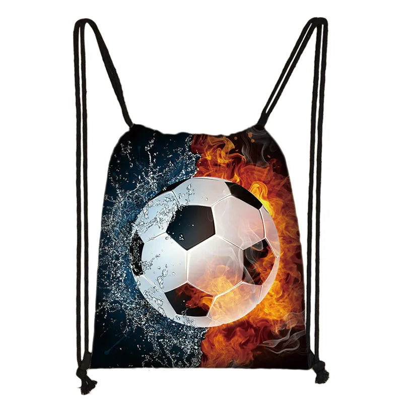 Footbally / Soccerly Print Backpack Men Canvas Travel Bag Teenager Boys Drawstring Bag Shoes Holder Kids Gift
