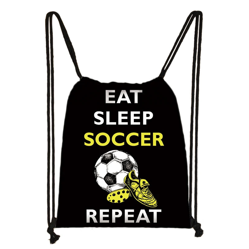Footbally / Soccerly Print Backpack Men Canvas Travel Bag Teenager Boys Drawstring Bag Shoes Holder Kids Gift