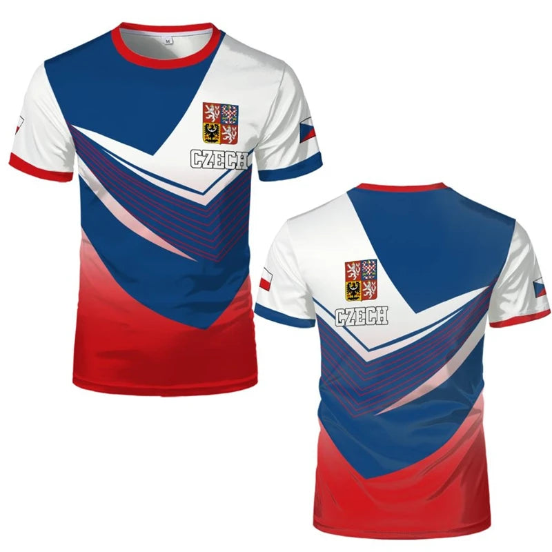Camisetas de Flag Football de la República Checa Camisetas Deportivas Estampadas en 3D con el Escudo Nacional de la República Checa Camisetas Holgadas y Transpirables de Cuello Redondo