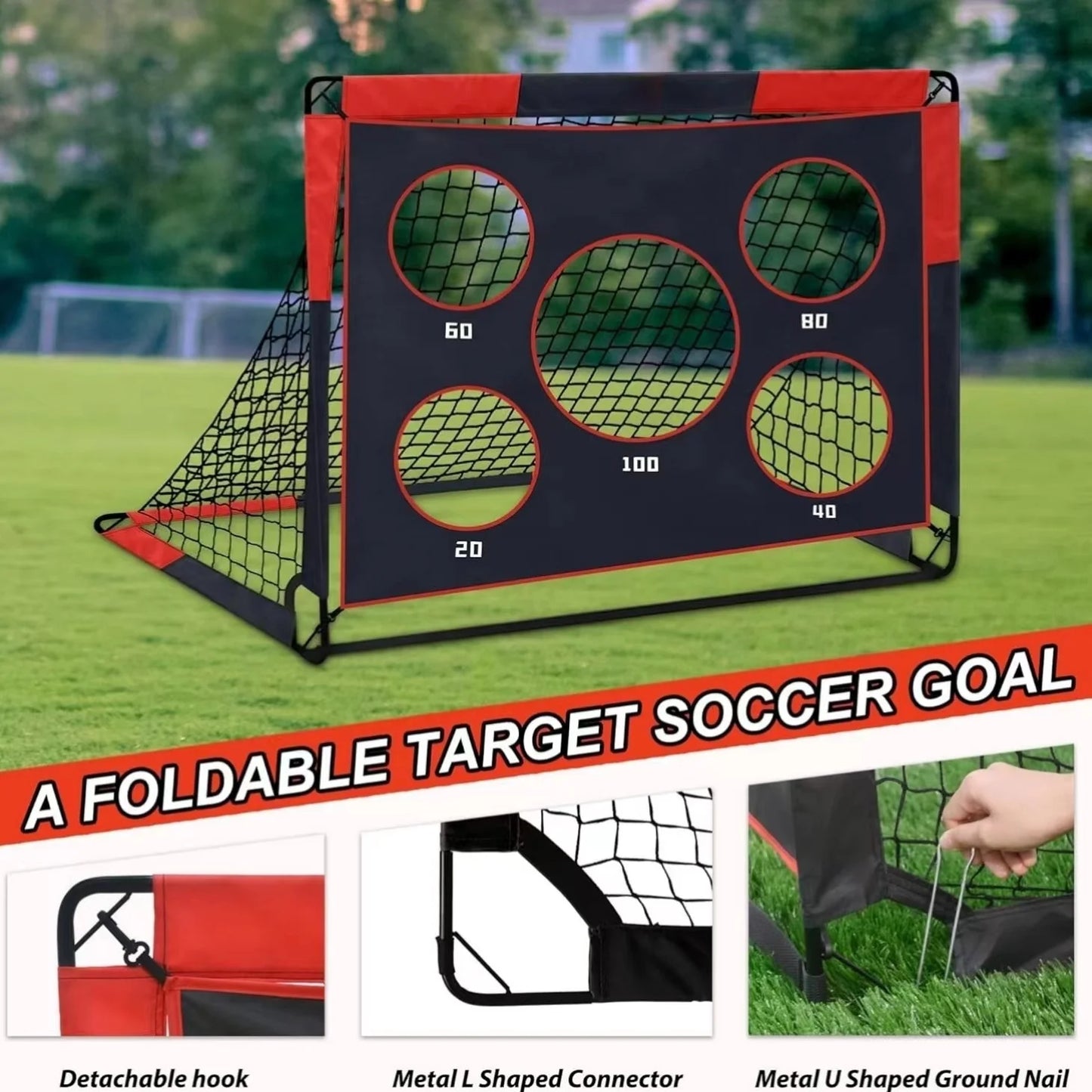 2-In-1 Portable Soccer Goal Set, Multi-Hole Training Net Thickened Oxford Cloth Steel Frame, Training & Match Dual Mode