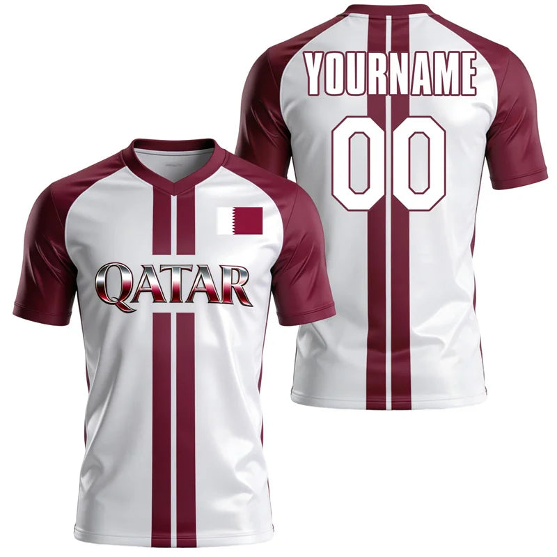 2026 New Korea Canada China Qatar Flag Football T Shirt Custom Name Number Printed Short Sleeve Casual Oversized Tops