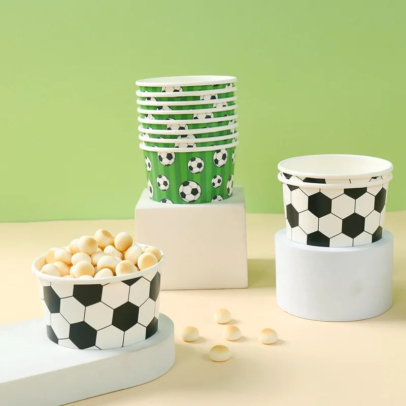 10-50Pcs Soccer Disposable Paper Bowls Football Theme Paper Dessert Ice Cream Bowls Sports Birthday Baby Shower Party Supplies