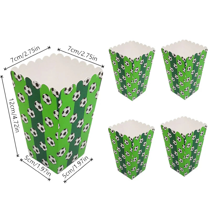 6/12/24Pcs Soccer Theme Popcorn Boxes Disposable Paper Snack Containers Football Match Night Football Birthday Party Snack Box