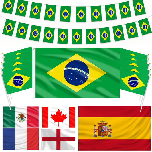 World Football 2026 Decorations Mexico Brazil Spain England Canada Franch Flag Bunting Balloons Handheld Flags Football Decor