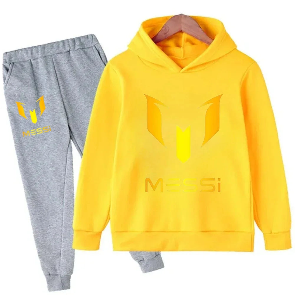 Autumn Winter Football Superstar Messi Print Children Hoodies 2Piece Set+Pants Suit Boys Girls Casual Fashion Kids Sweatshirts