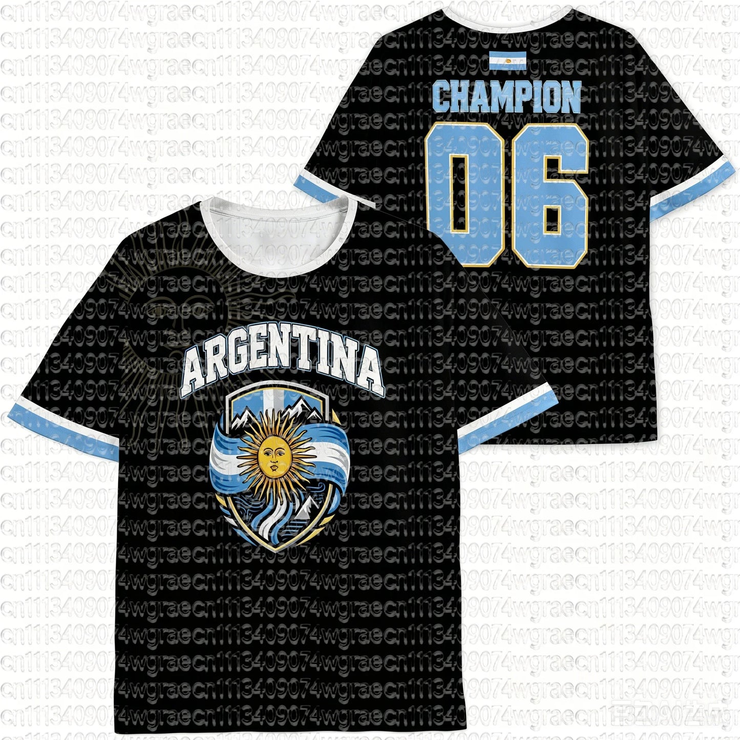 2026 Argentina Fan Cheer Football T-Shirt, Champion & Player Number Print On Back, Unisex Adult Kids Size Casual Sports Tees