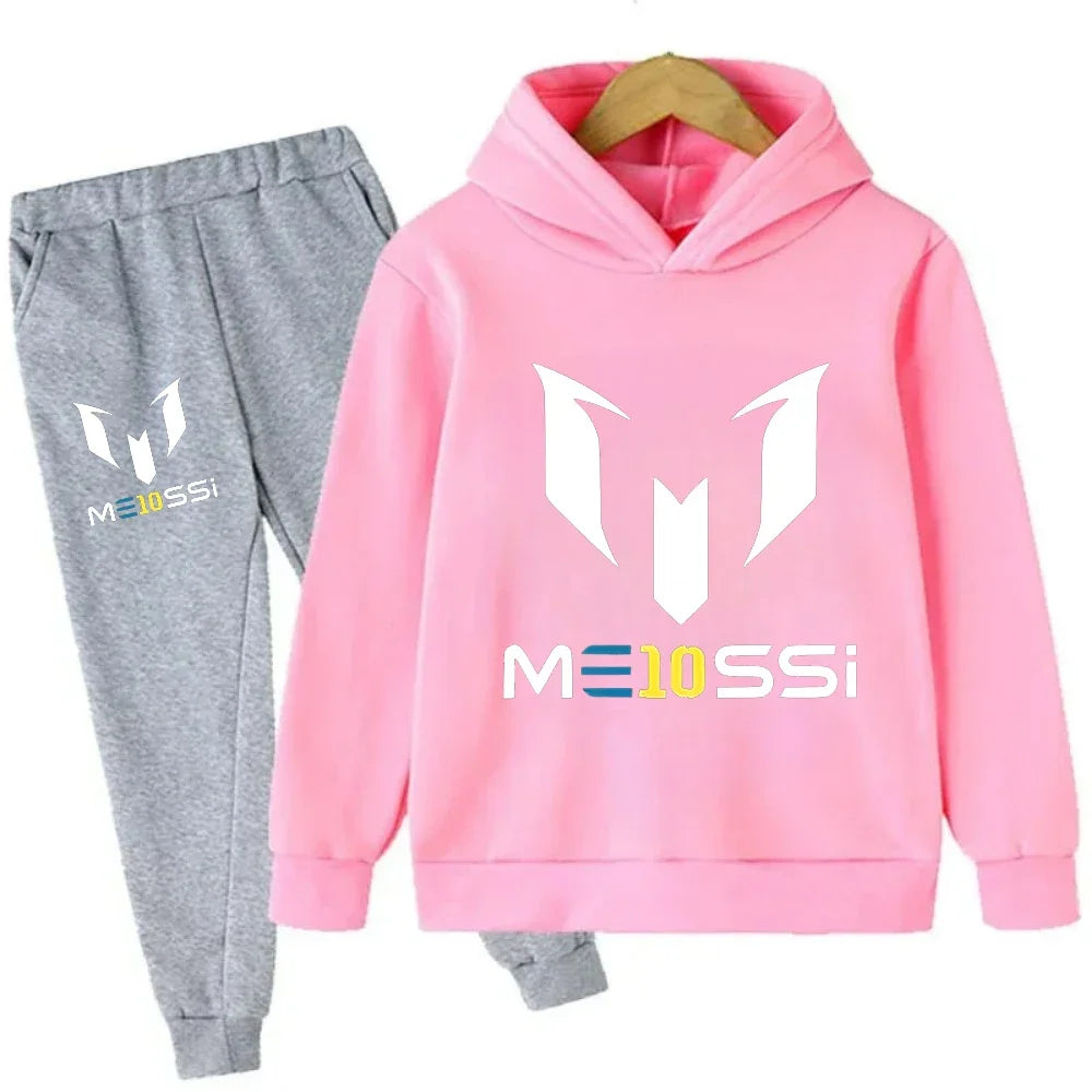 Autumn Winter Football Superstar Messi Print Children Hoodies 2Piece Set+Pants Suit Boys Girls Casual Fashion Kids Sweatshirts