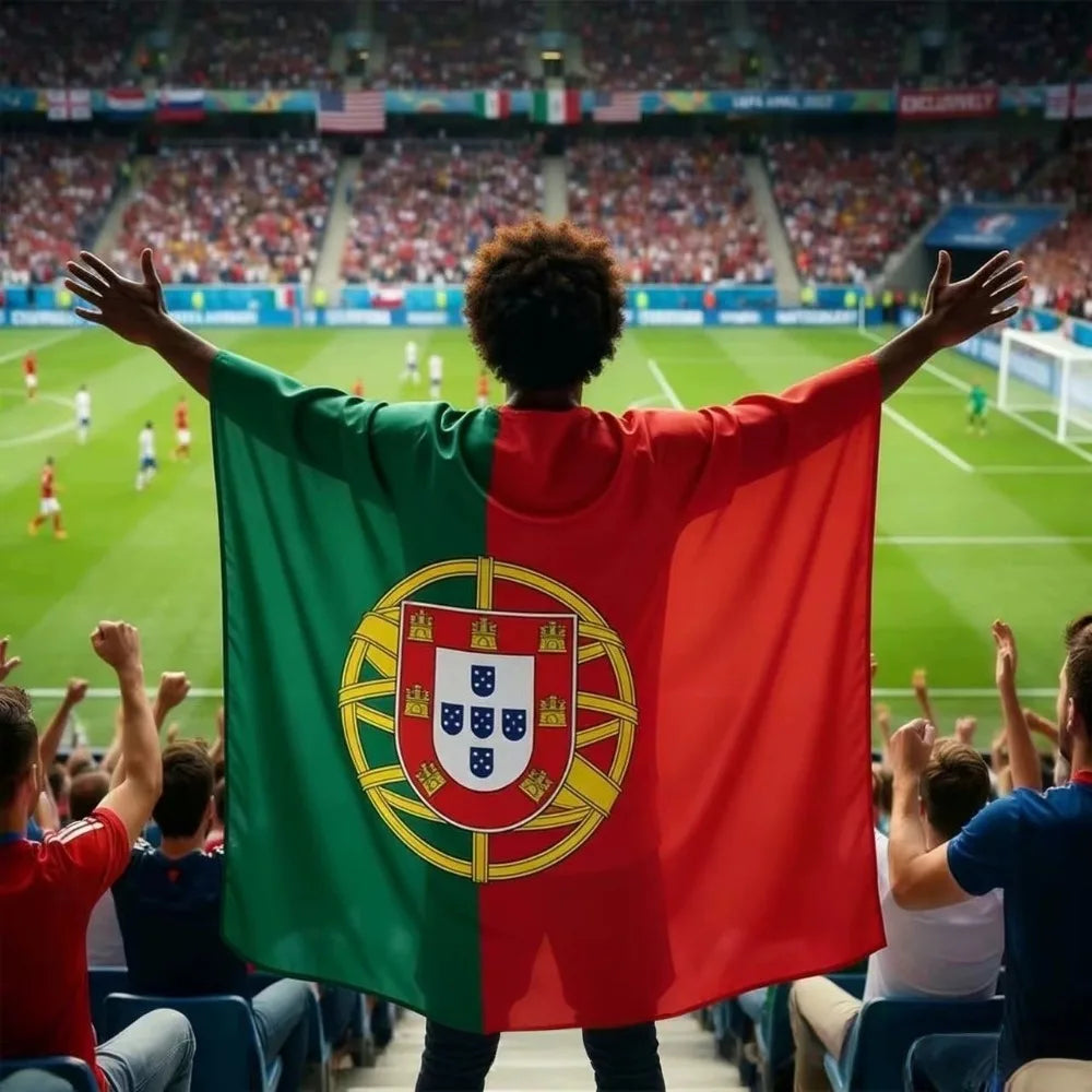 Portugal Flag Wearable Cape with Sleeves Lightweight Polyester Flag Poncho Football Cheer Props Fan Cloak National Flag Shawl