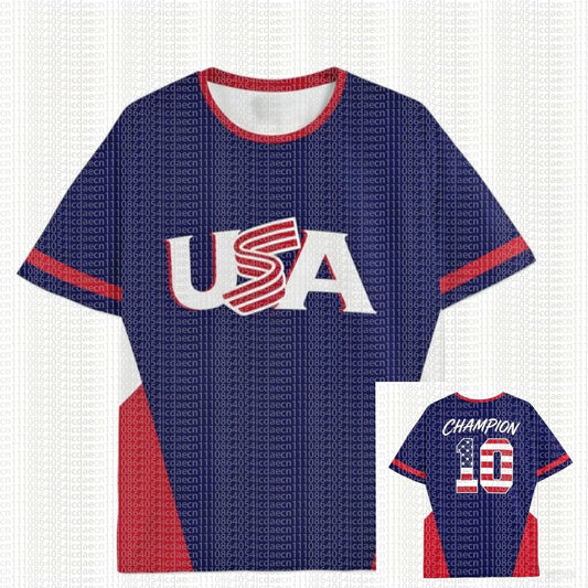 2026 USA Soccer Fan Cheer Jersey, With Champion Logo & Number On Back, Unisex Adult & Kids Casual Sports Top For Match Outfit