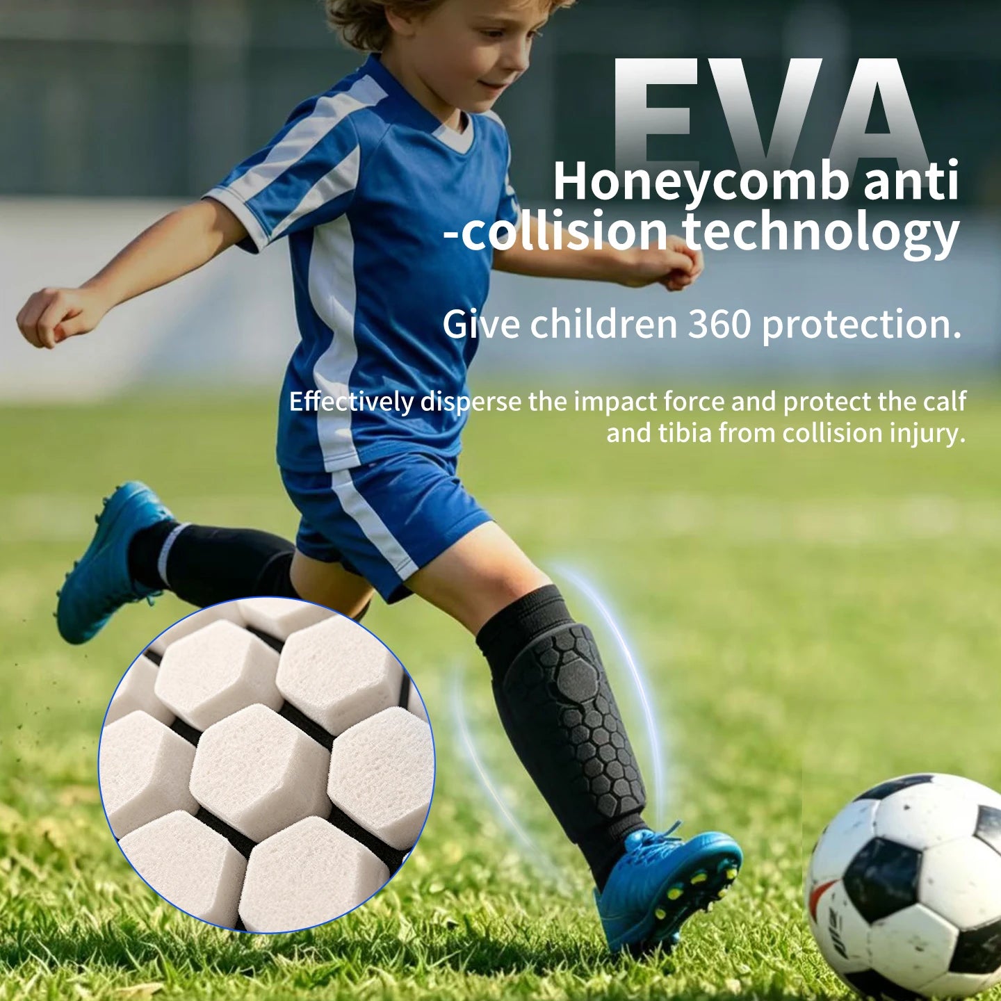 Kids Soccer Shin Guard Sleeves, Lightweight EVA Honeycomb Anti-collision Calf Protectors with Non-slip Silicone, for Football