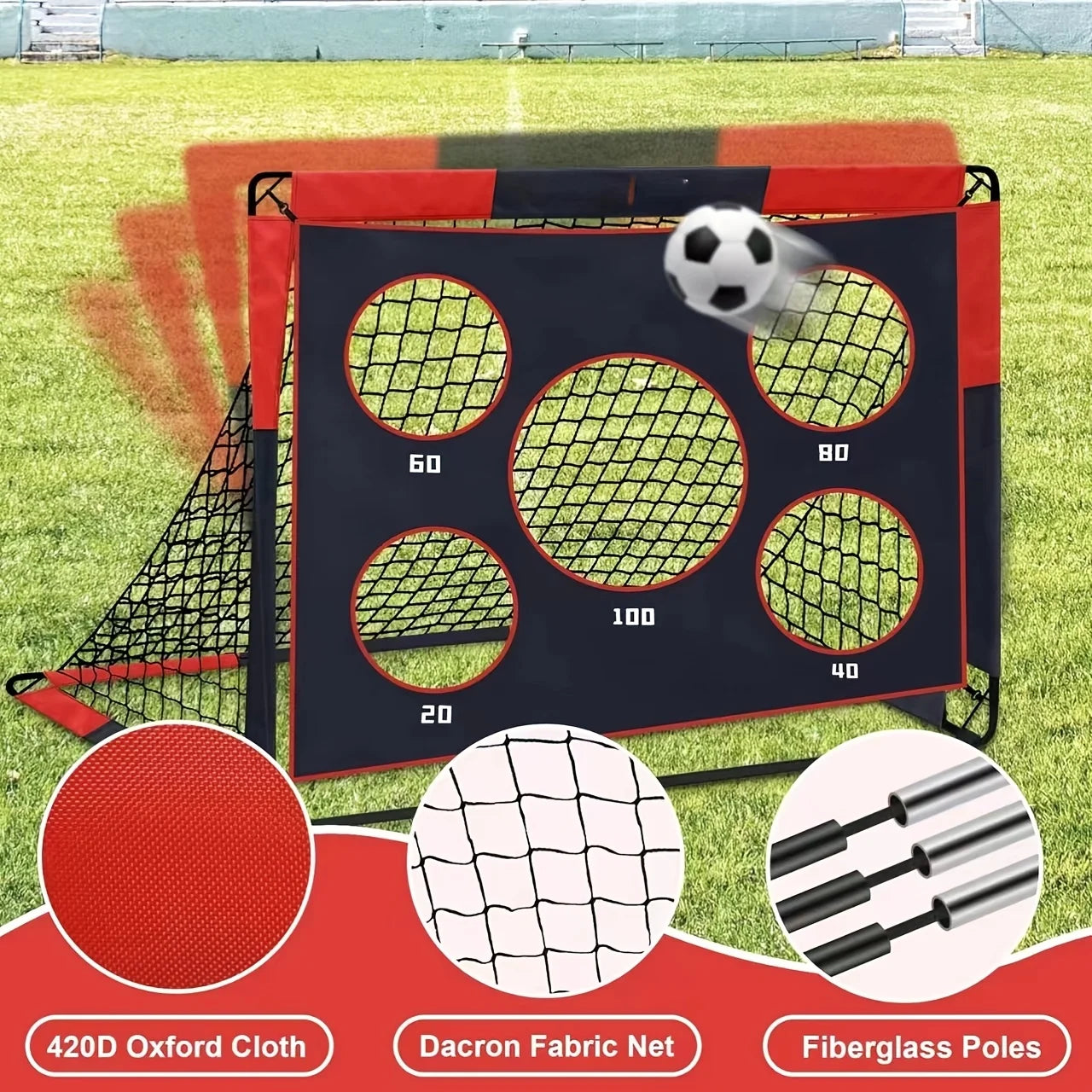 2-In-1 Portable Soccer Goal Set, Multi-Hole Training Net Thickened Oxford Cloth Steel Frame, Training & Match Dual Mode
