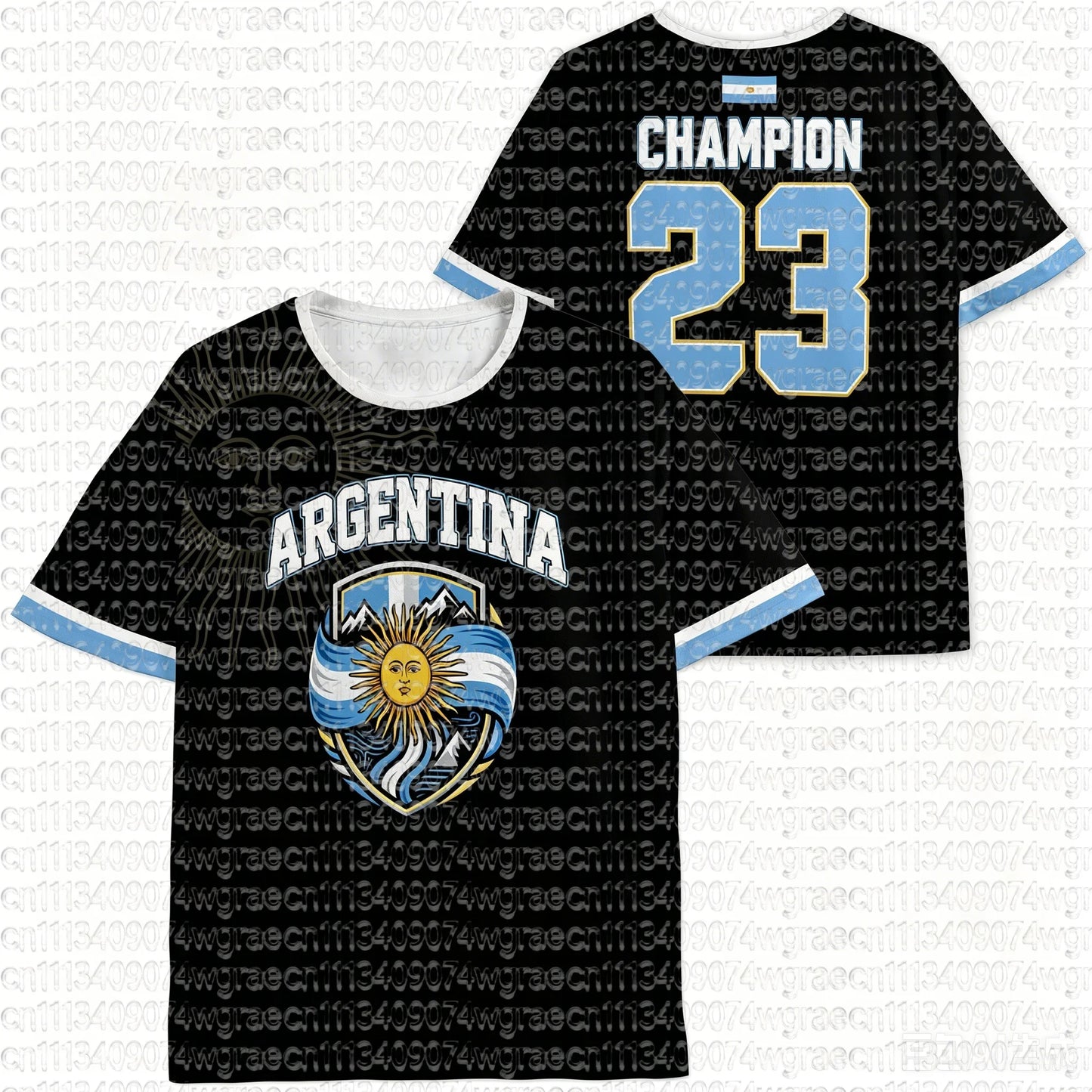 2026 Argentina Fan Cheer Football T-Shirt, Champion & Player Number Print On Back, Unisex Adult Kids Size Casual Sports Tees