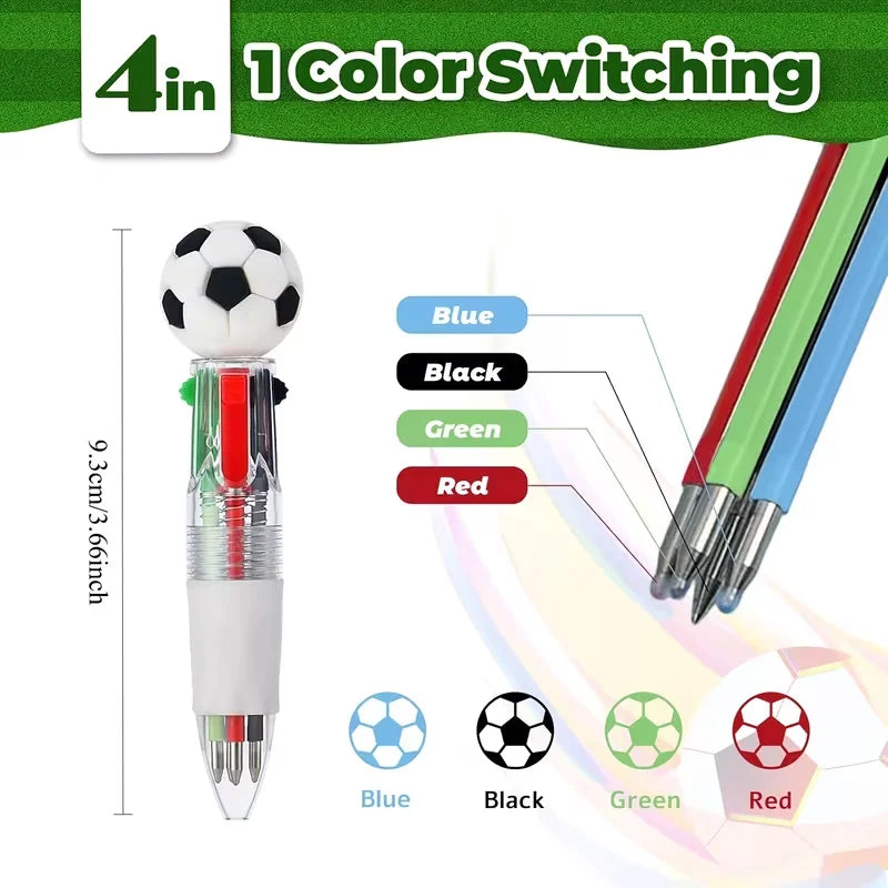 10Pcs Soccer Party Favors Pens Mini 4 Color Ballpoint Pen for Kids Sports Football Birthday Party  Pinata Filler Christmas Gifts