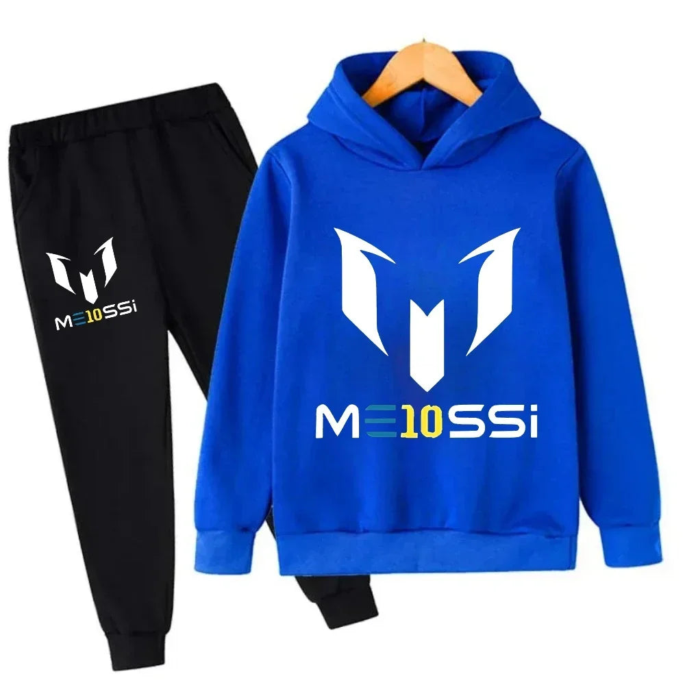 Autumn Winter Football Superstar Messi Print Children Hoodies 2Piece Set+Pants Suit Boys Girls Casual Fashion Kids Sweatshirts