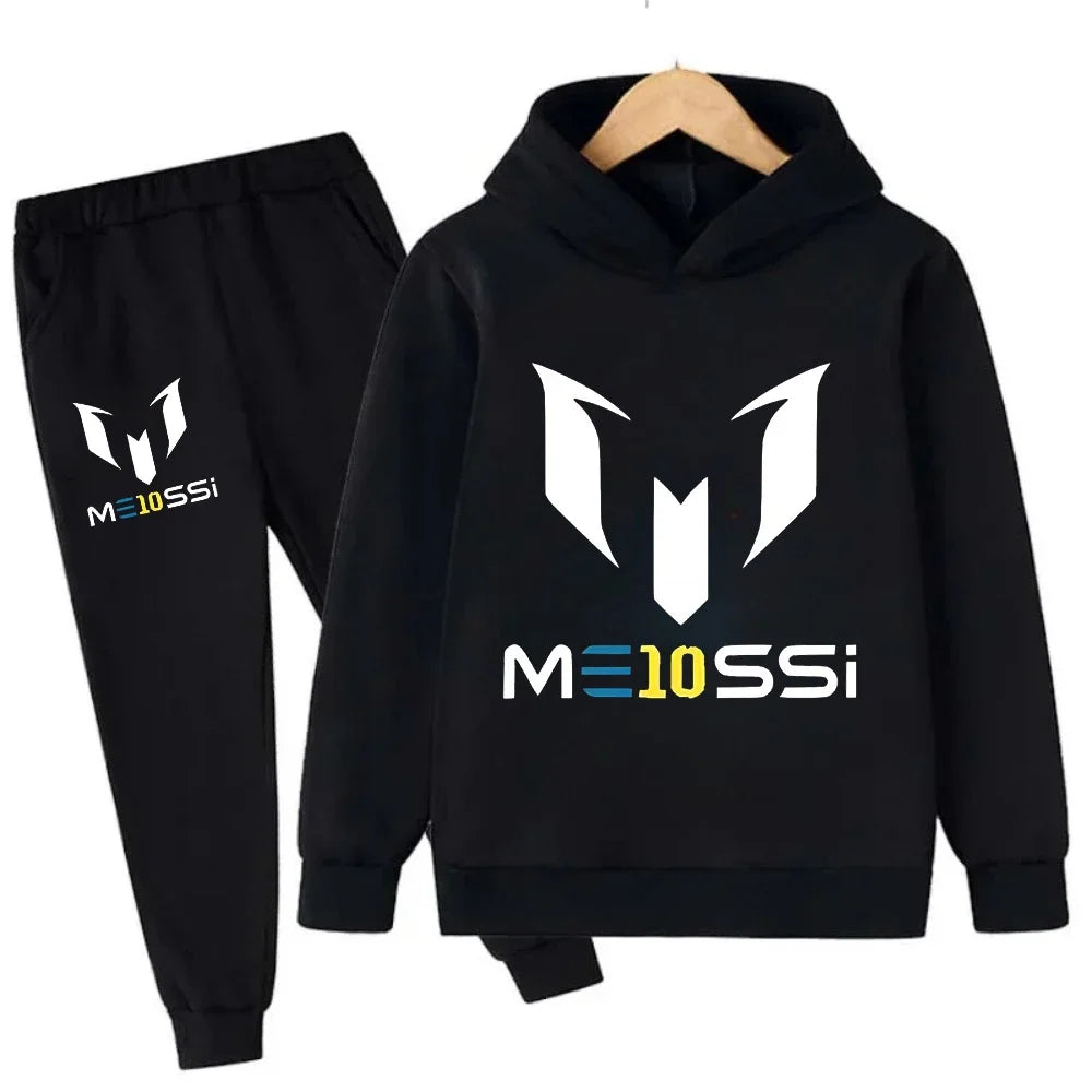 Autumn Winter Football Superstar Messi Print Children Hoodies 2Piece Set+Pants Suit Boys Girls Casual Fashion Kids Sweatshirts