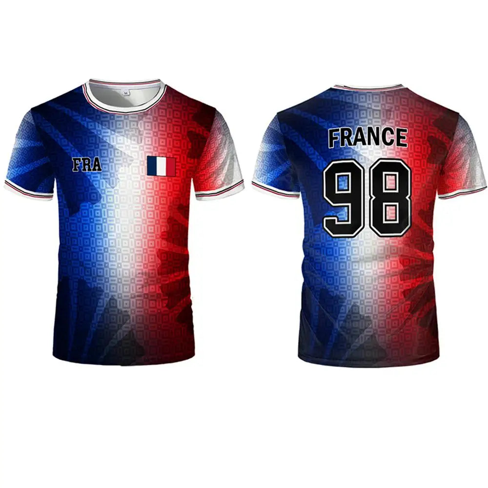 Camiseta de fútbol de manga corta con estampado 3D de la bandera de Nueva Francia 2026, ropa deportiva de verano transpirable de secado rápido para hombre y mujer, uniforme de entrenamiento de fútbol