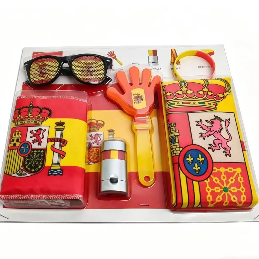 Soccer Game Themed Fan Props Set 2026 Eye Face Paint Blendable National Flag Fan Scarf Cheer Clappers Wristbands and Glasses