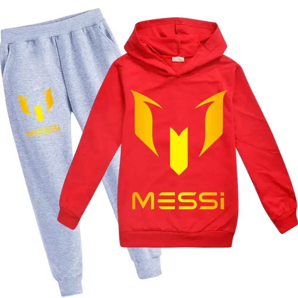 Autumn Winter Football Superstar Messi Print Children Hoodies 2Piece Set+Pants Suit Boys Girls Casual Fashion Kids Sweatshirts
