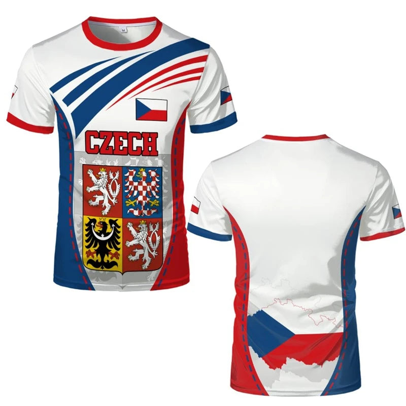 Camisetas de Flag Football de la República Checa Camisetas Deportivas Estampadas en 3D con el Escudo Nacional de la República Checa Camisetas Holgadas y Transpirables de Cuello Redondo
