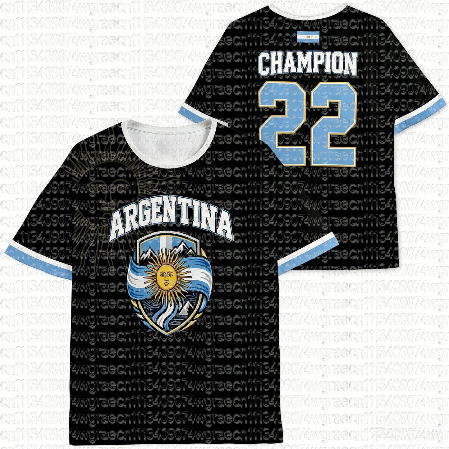 2026 Argentina Fan Cheer Football T-Shirt, Champion & Player Number Print On Back, Unisex Adult Kids Size Casual Sports Tees
