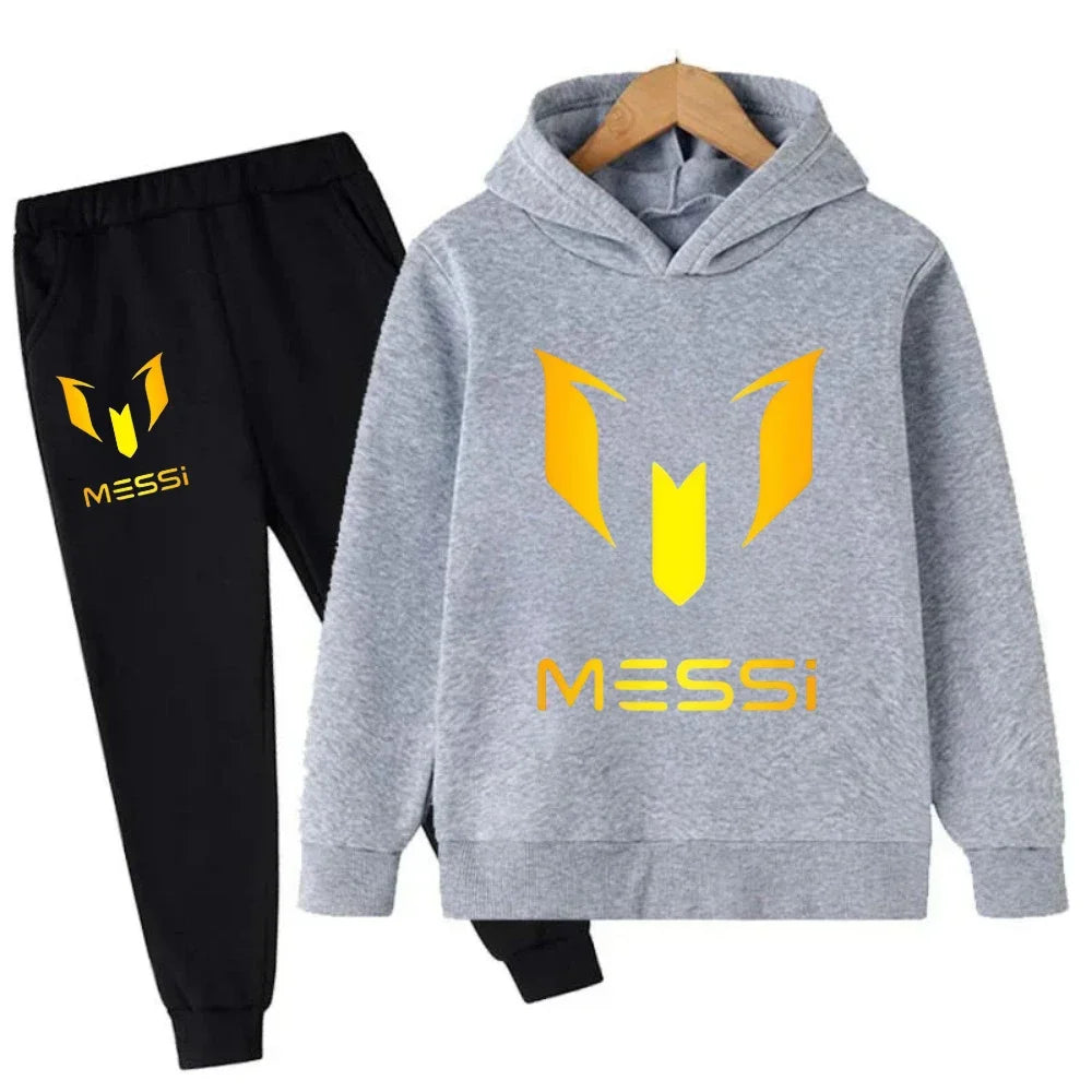 Autumn Winter Football Superstar Messi Print Children Hoodies 2Piece Set+Pants Suit Boys Girls Casual Fashion Kids Sweatshirts