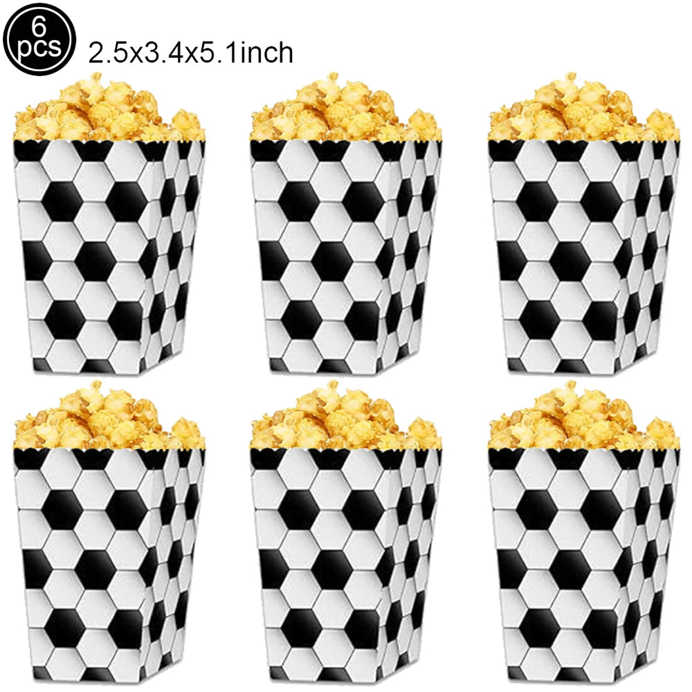 6/12/24Pcs Soccer Theme Popcorn Boxes Disposable Paper Snack Containers Football Match Night Football Birthday Party Snack Box