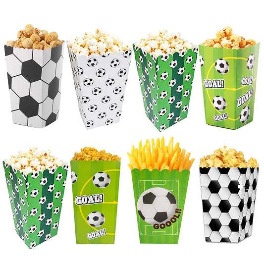 6/12/24Pcs Soccer Theme Popcorn Boxes Disposable Paper Snack Containers Football Match Night Football Birthday Party Snack Box