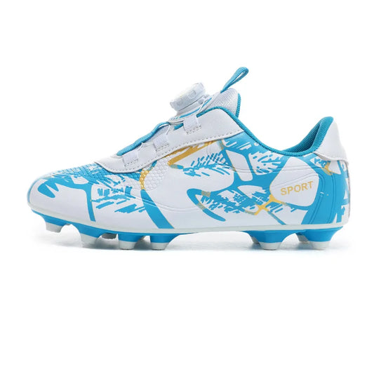 Kid Quick Lace White Blue Soccer Shoes Cleats High-quality Ultralight Outdoor Match Non-Slip Football Sneakers