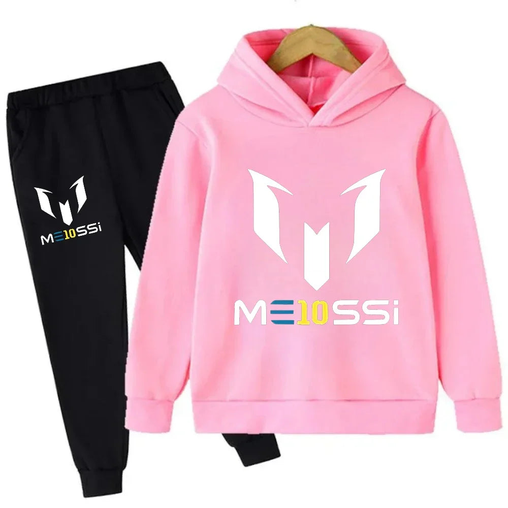 Autumn Winter Football Superstar Messi Print Children Hoodies 2Piece Set+Pants Suit Boys Girls Casual Fashion Kids Sweatshirts