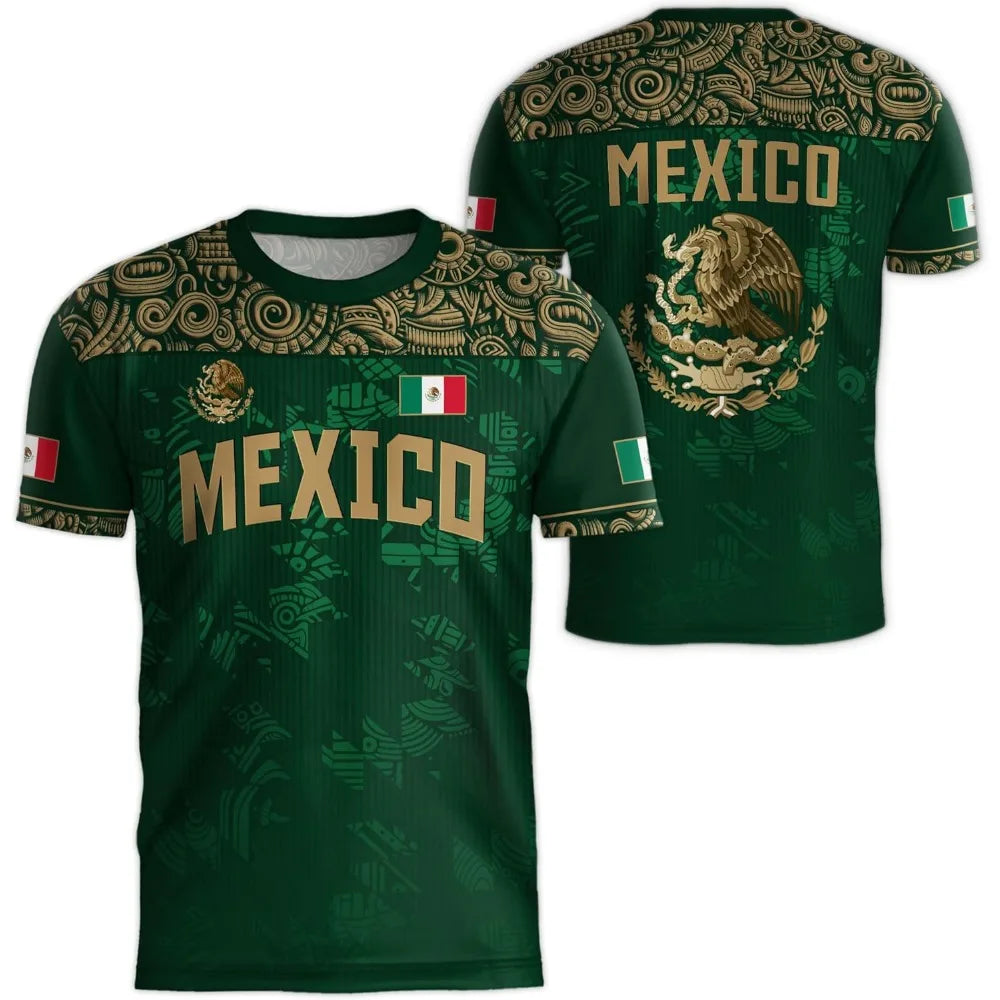 Mexican flag-themed 3D eagle pattern sport Quick-dry Breatha men's T-shirt outdoor football sportswear  parent-child clothing