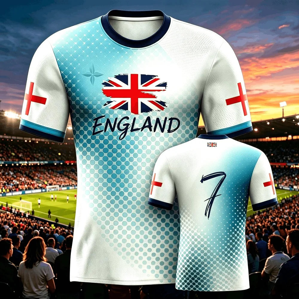 2026 Summer England Men's Soccer Jersey Breathable Team Training Fashion Print Casual Women Short Sleeve Men's Sports Tee Shirt