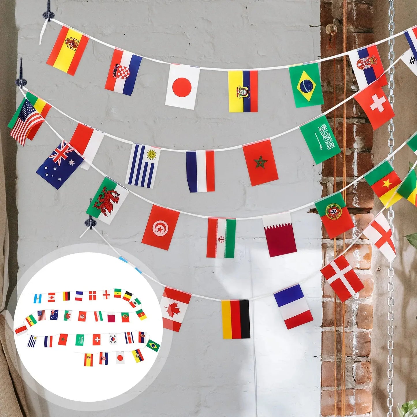 World String Flag 32 pcs Countries Bunting Football Soccer Match Banner For Bar Decoration