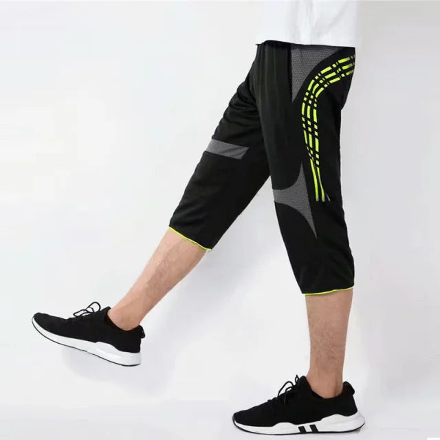 Men Jersey Breathable Football Soccer Training 3/4 Sport Pants Elasticity Legging Running Pants Athletic Jogging Gym Trousers