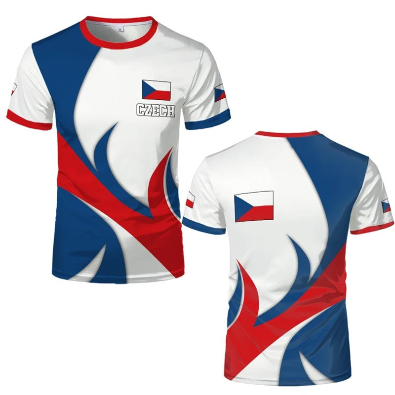 Camisetas de Flag Football de la República Checa Camisetas Deportivas Estampadas en 3D con el Escudo Nacional de la República Checa Camisetas Holgadas y Transpirables de Cuello Redondo