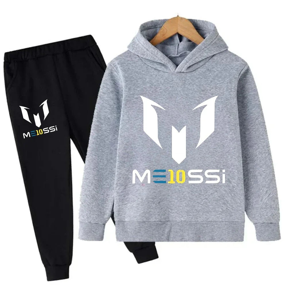 Autumn Winter Football Superstar Messi Print Children Hoodies 2Piece Set+Pants Suit Boys Girls Casual Fashion Kids Sweatshirts